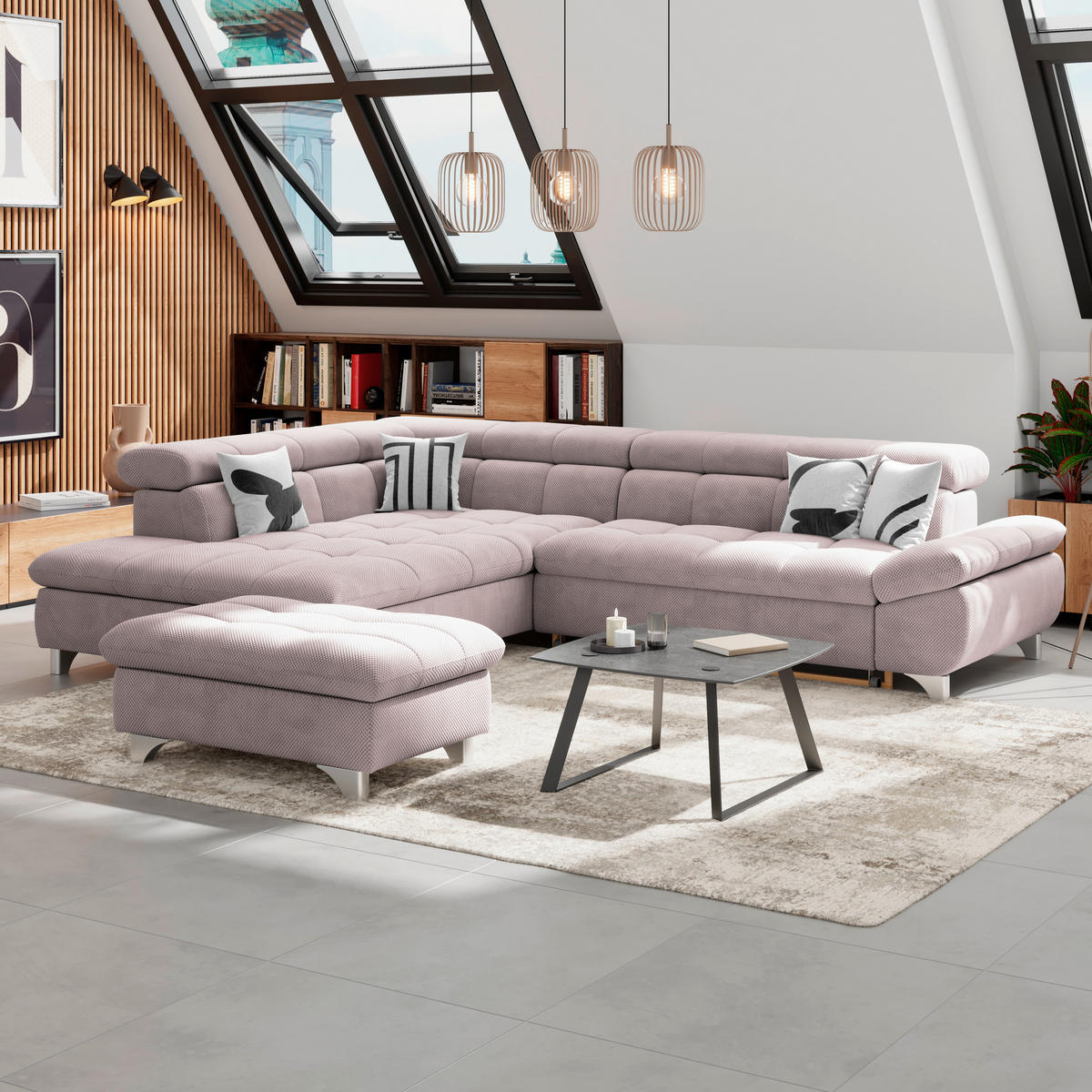 ECKSOFA Rosa Chenille  - Chromfarben/Rosa, KONVENTIONELL, Textil/Metall (234/312cm) - Livetastic