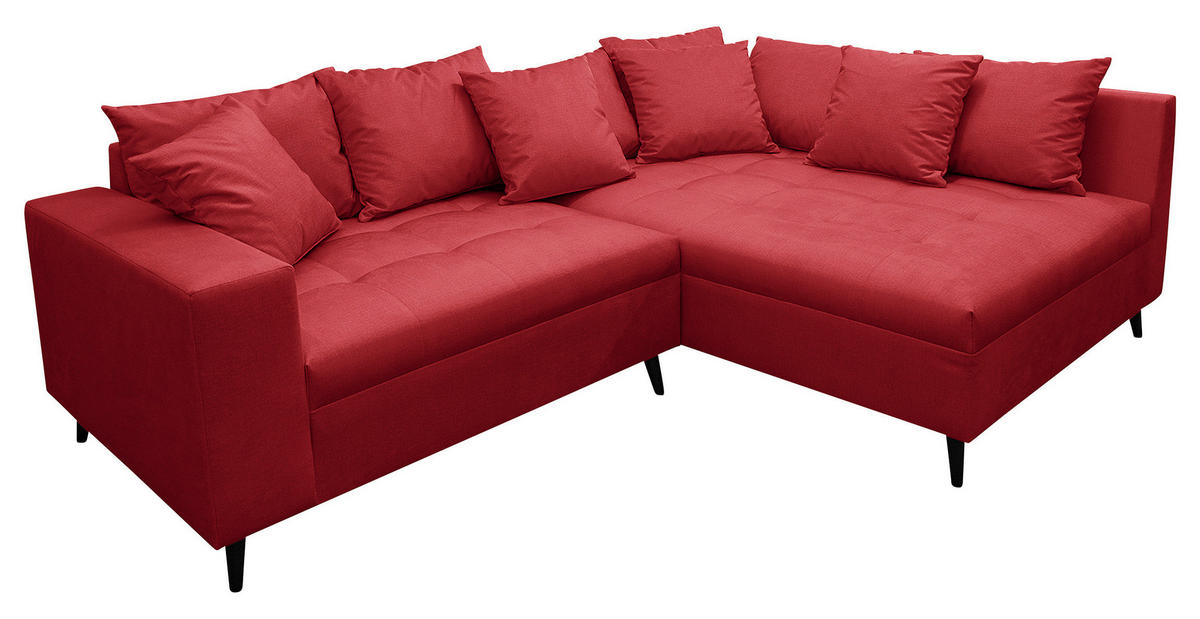 Ecksofa inkl. Hocker in Mikrofaser Rot  - Rot/Schwarz, Design, Holz/Textil (247/174cm) - MID.YOU