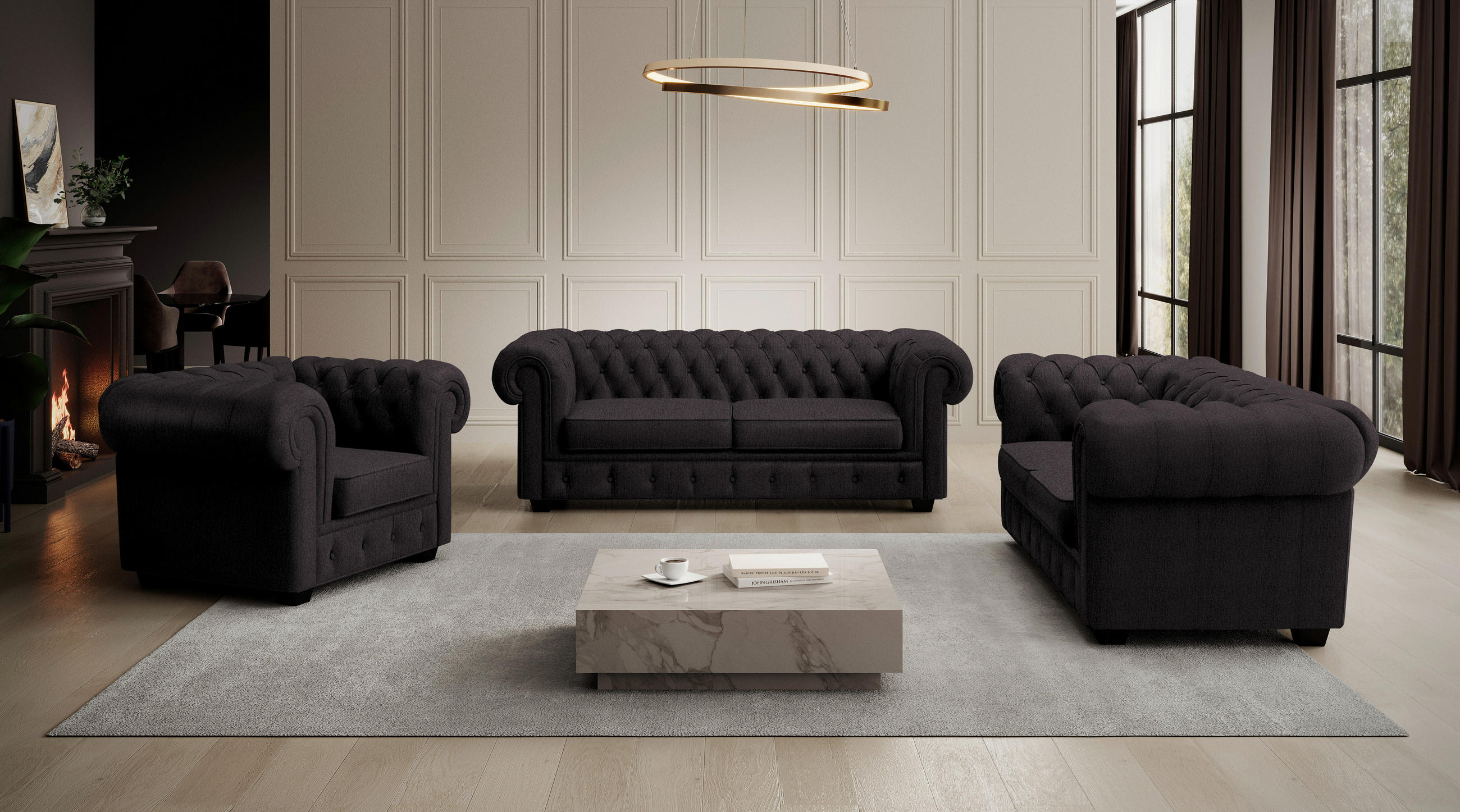 CHESTERFIELD-SESSEL - Wengefarben/Anthrazit, LIFESTYLE, Holz/Textil (115/76,5/96cm) - Landscape