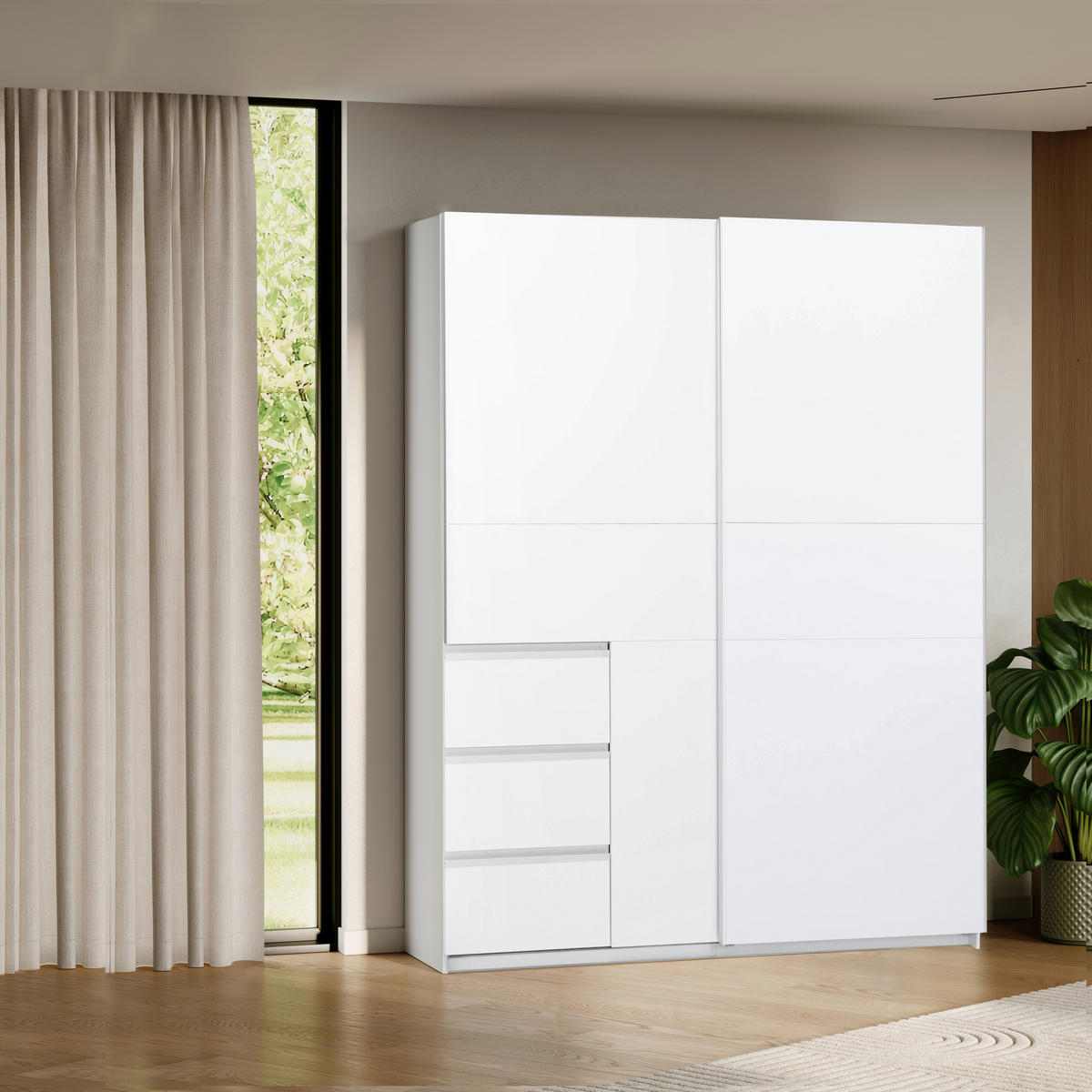 SCHIEBETÜRENSCHRANK 175/205/61,5 cm 2-türig Weiß  - Weiß, MODERN, Holzwerkstoff/Metall (175/205/61,5cm) - MID.YOU