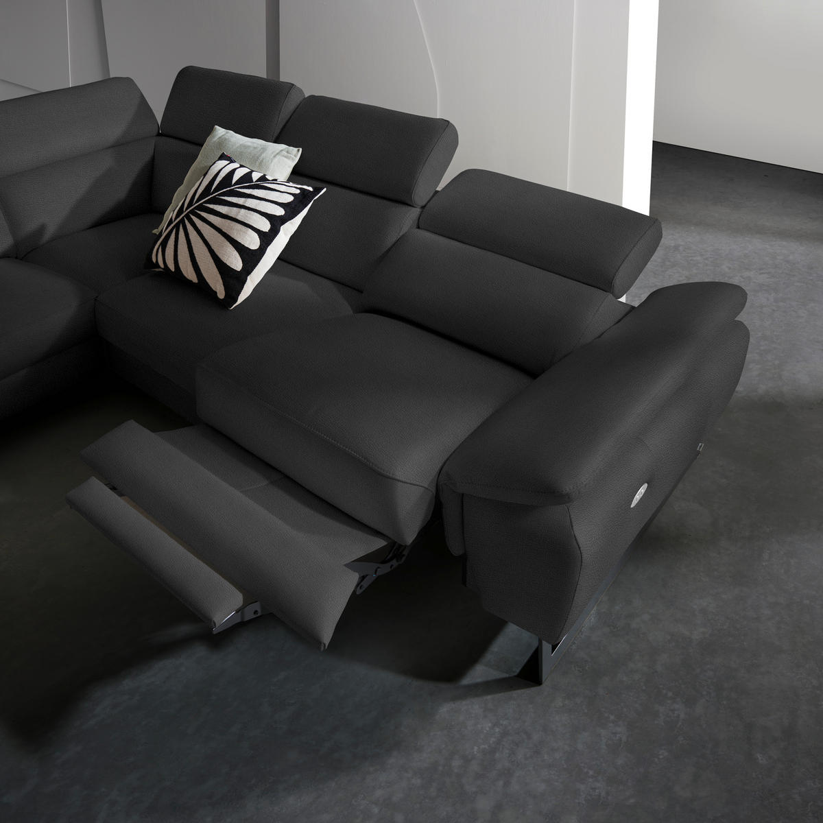 ECKSOFA in Echtleder Anthrazit  - Anthrazit/Schwarz, Design, Leder/Metall (281/225cm) - Celina Home