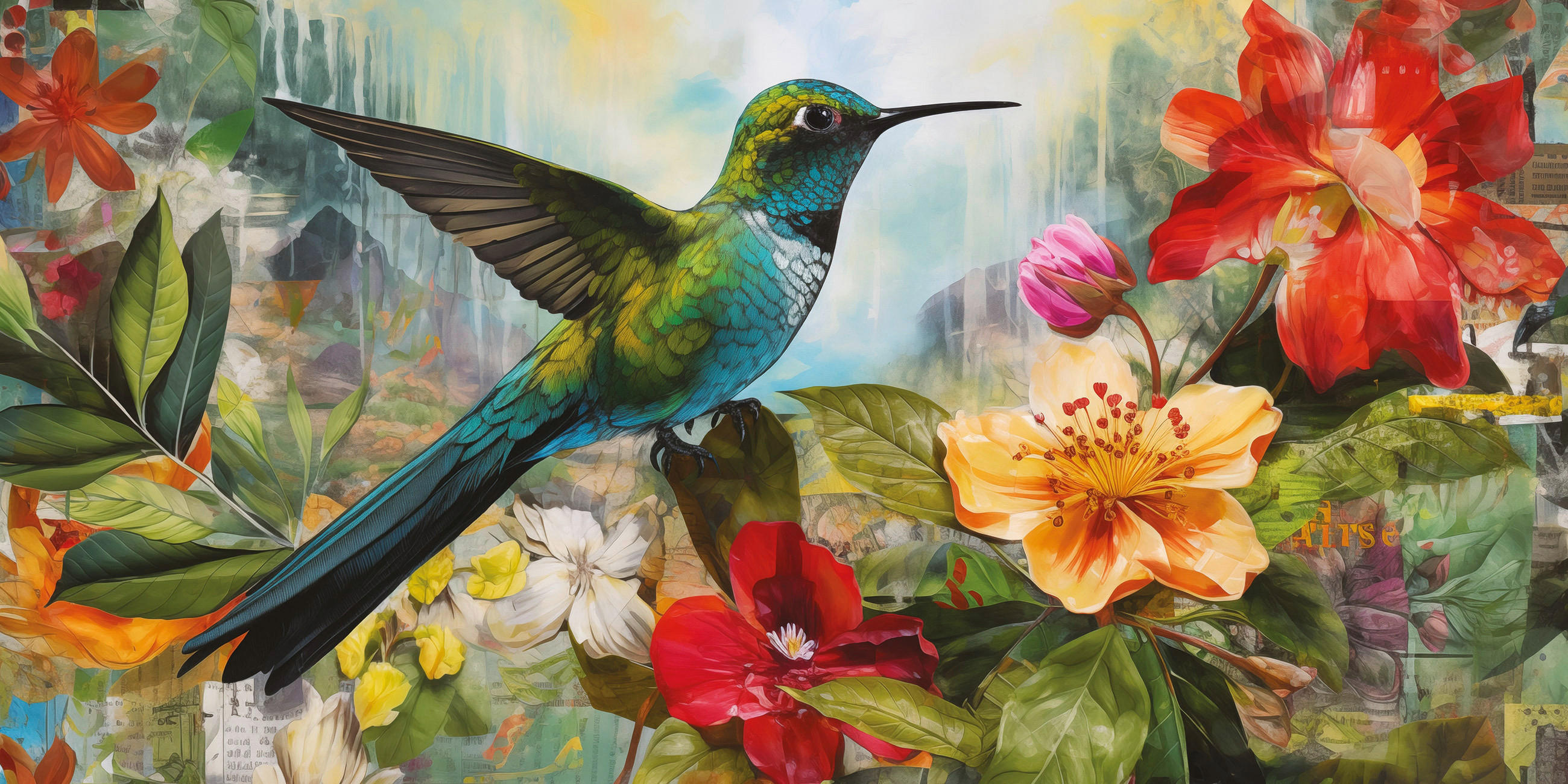 Euroart Leinwandbild Hummingbird Jungle II Mehrfarbig 20x40 cm