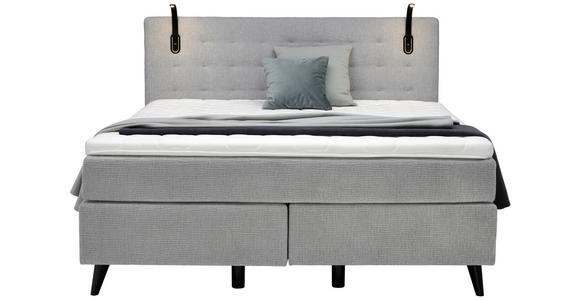 BOXSPRINGBETT 160/200 cm  in Hellgrau  - Chromfarben/Hellgrau, KONVENTIONELL, Kunststoff/Textil (160/200cm) - Voleo