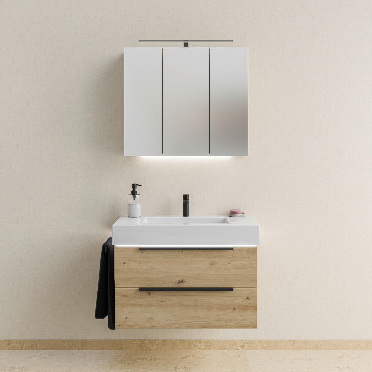 WASCHTISCHKOMBI 85 cm  - Schwarz/Weiß, KONVENTIONELL, Holzwerkstoff/Stein (85cm) - Dieter Knoll