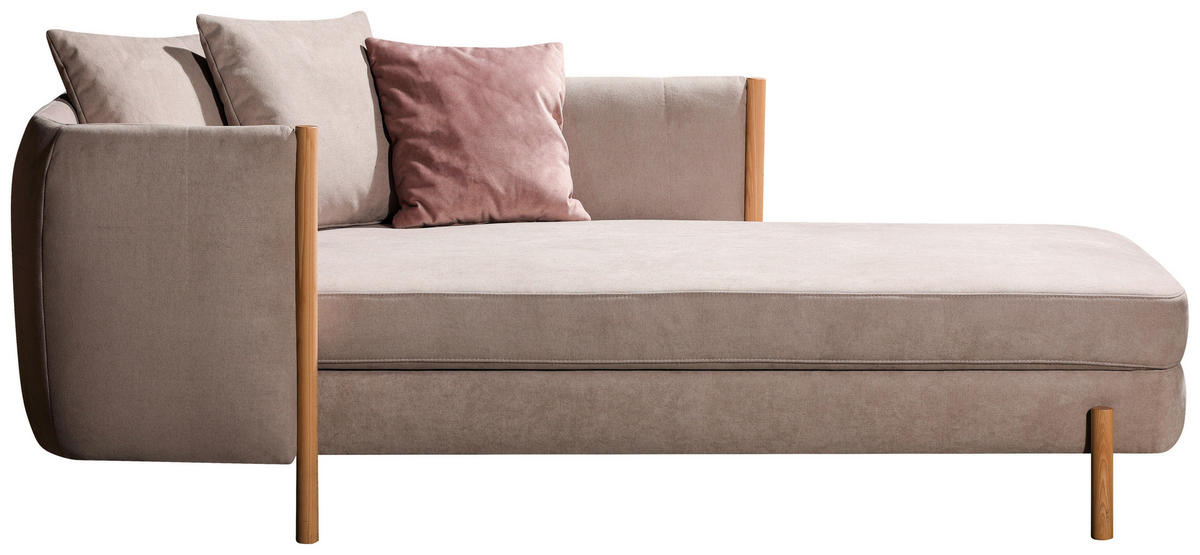 RÉCAMIERE in Plüsch Greige  - Greige/Naturfarben, Design, Holz/Textil (216/90/109cm) - Lomoco