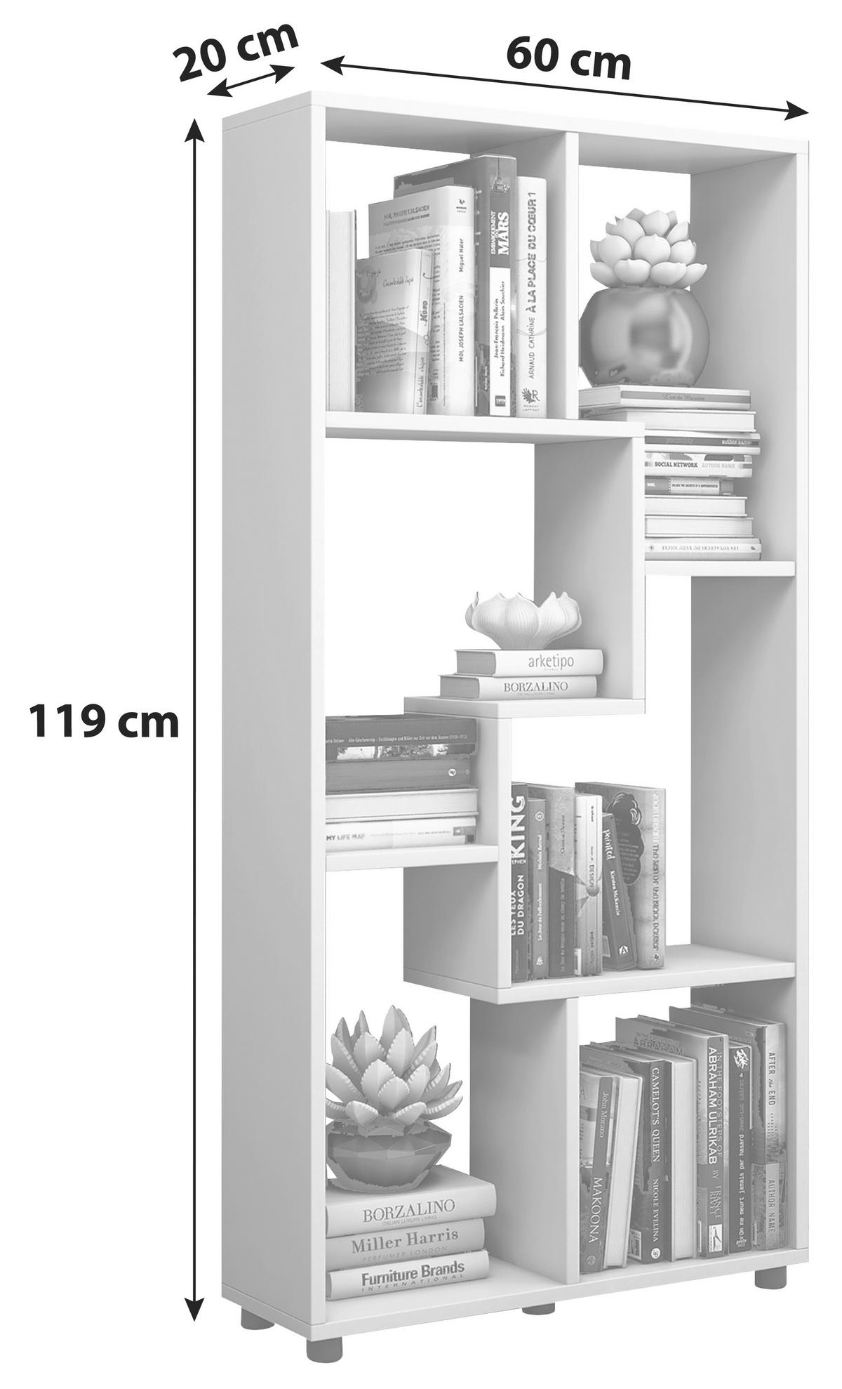 Standregal in Weiß  60/119/20 cm Weiss  - Weiss/Schwarz, Basics, Holzwerkstoff/Kunststoff (60/119/20cm) - MID.YOU