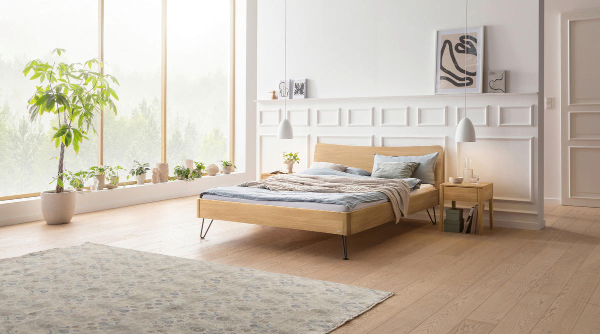 BETT 140/200 cm  in Eichefarben  - Eichefarben/Schwarz, Design, Holz/Metall (140/200cm) - Hasena