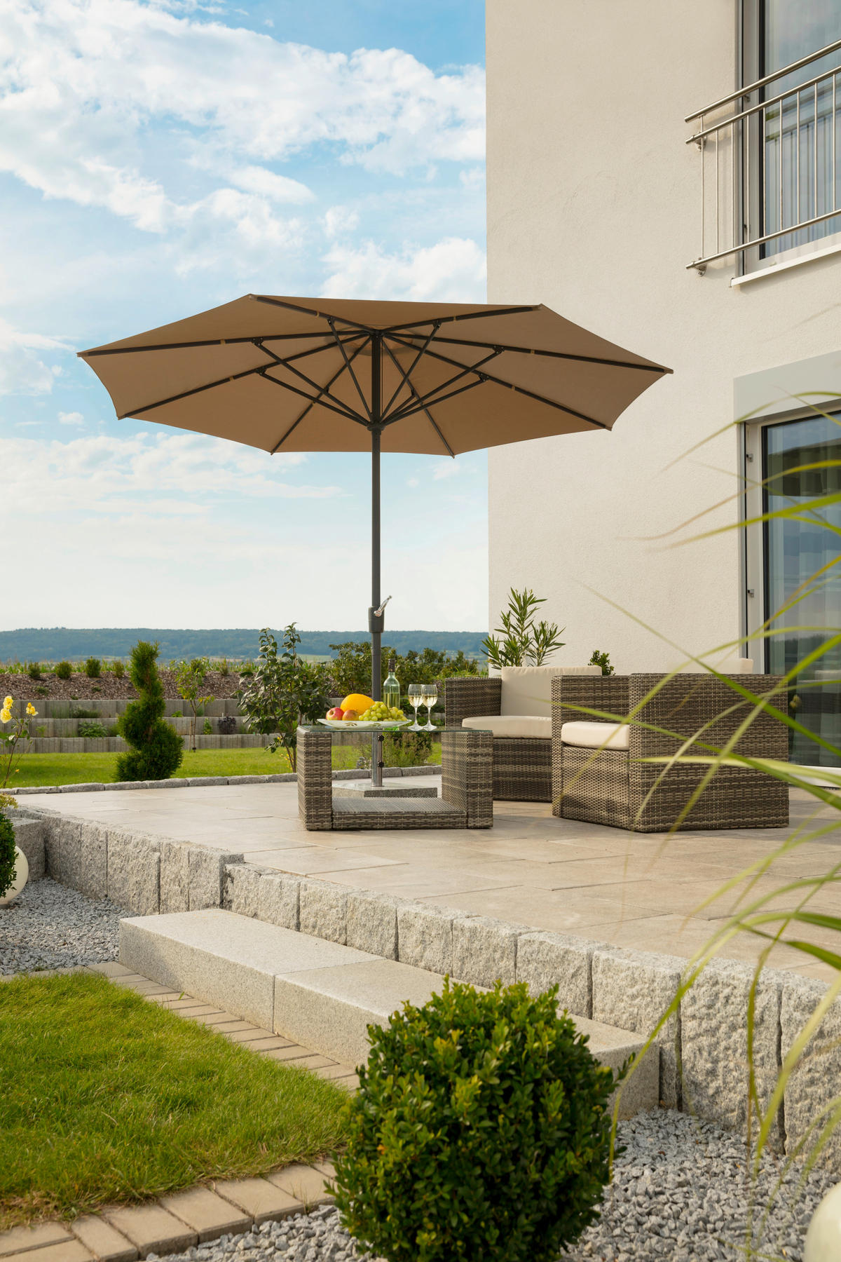 SONNENSCHIRM 320 cm Naturfarben  - Anthrazit/Naturfarben, Basics, Textil/Metall (320/250/320cm) - Schneider