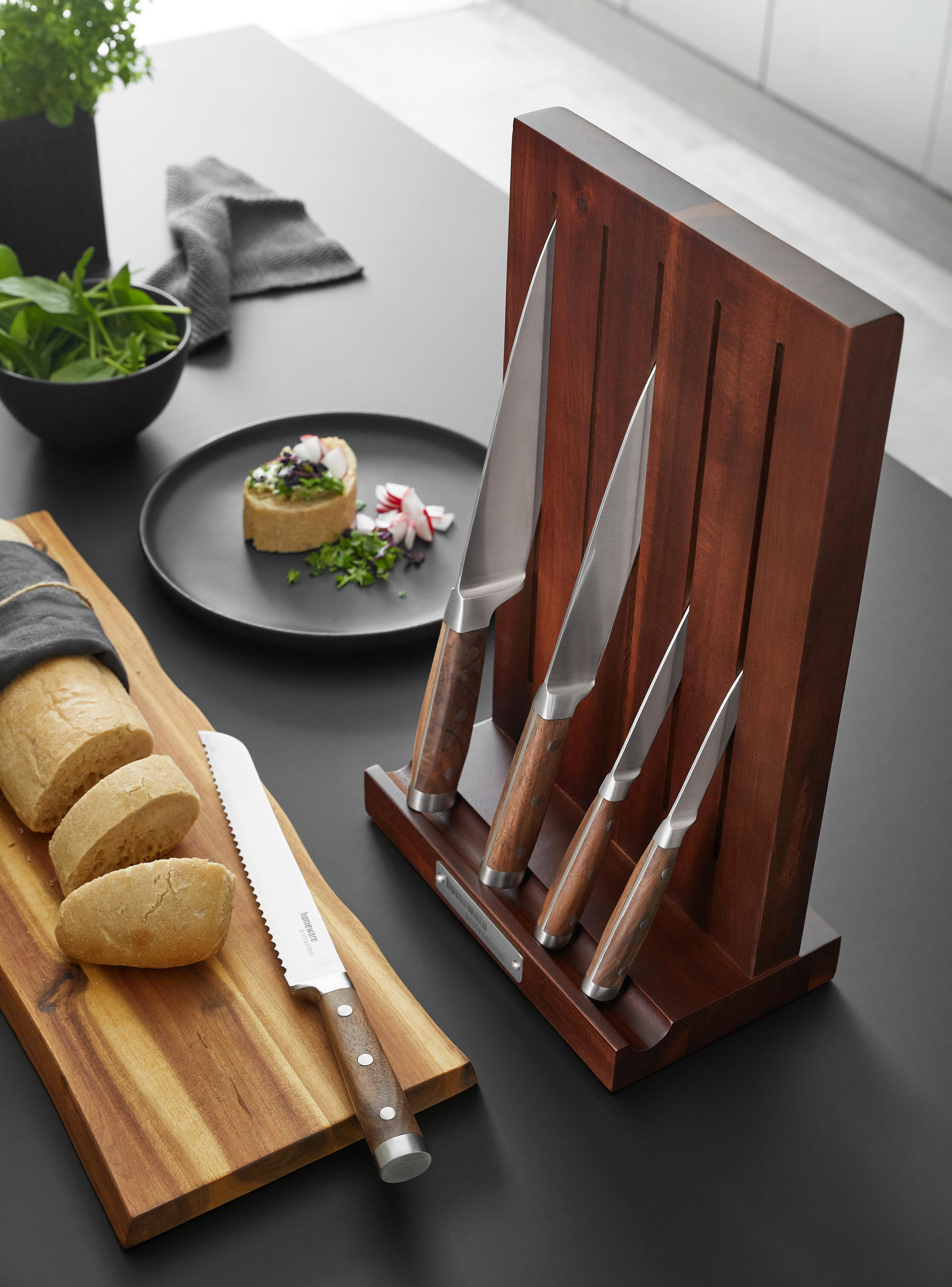 MESSERBLOCK 6-teilig  - Edelstahlfarben/Naturfarben, Basics, Holz/Metall - Homeware Profession.