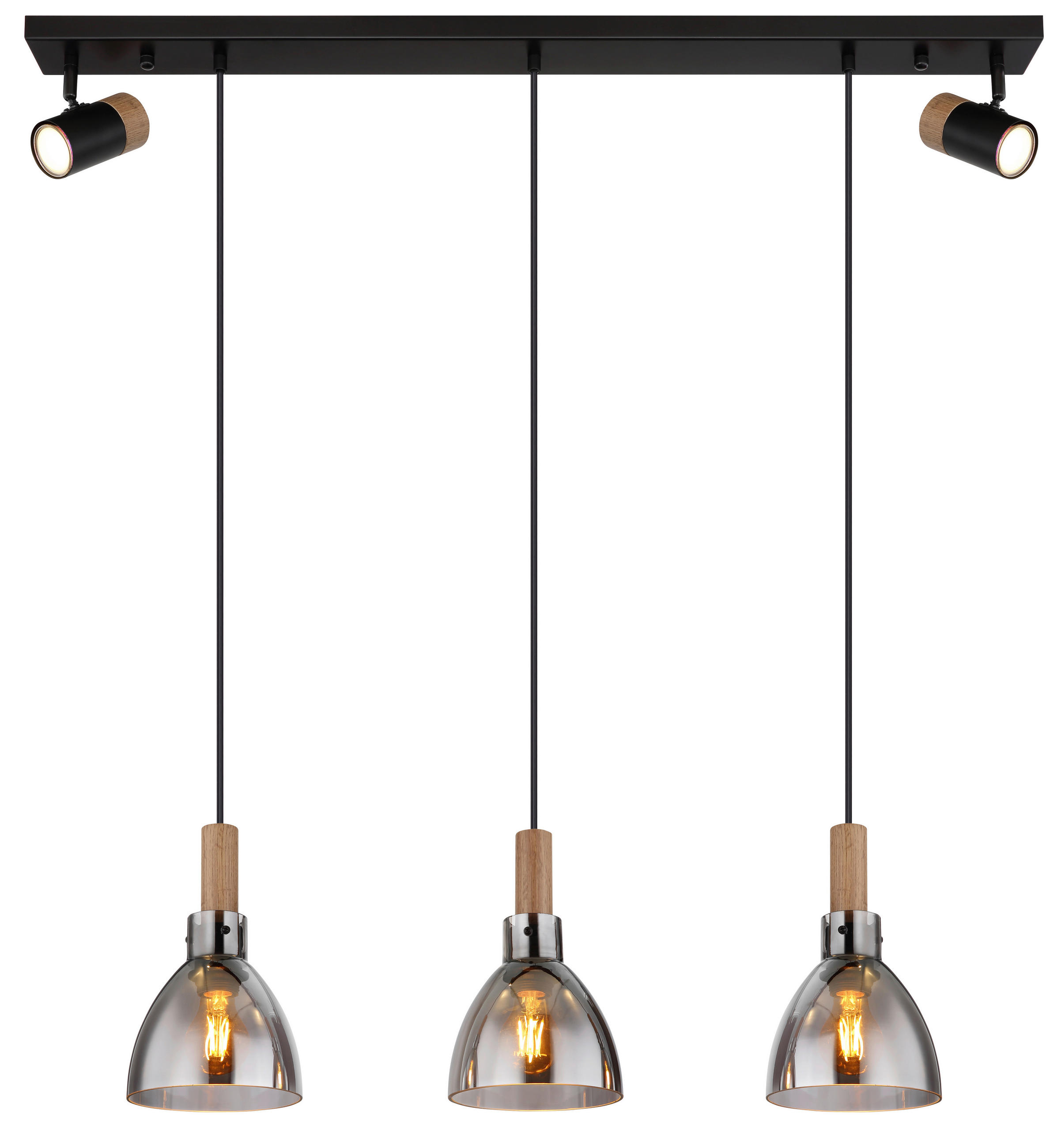 HÄNGELEUCHTE 97/16/120 cm    - Schwarz, Design, Glas/Holzwerkstoff (97/16/120cm) - Globo