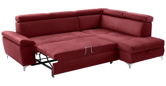 ECKSOFA  in Samt Bordeaux  - Chromfarben/Bordeaux, KONVENTIONELL, Textil/Metall (271/206cm) - Carryhome