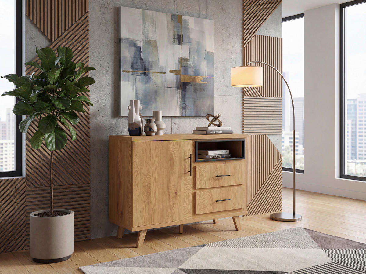 SIDEBOARD  116/95/40 cm 2 Schublade(n)  - Eichefarben/Schwarz, Design, Holz/Holzwerkstoff (116/95/40cm) - Livetastic