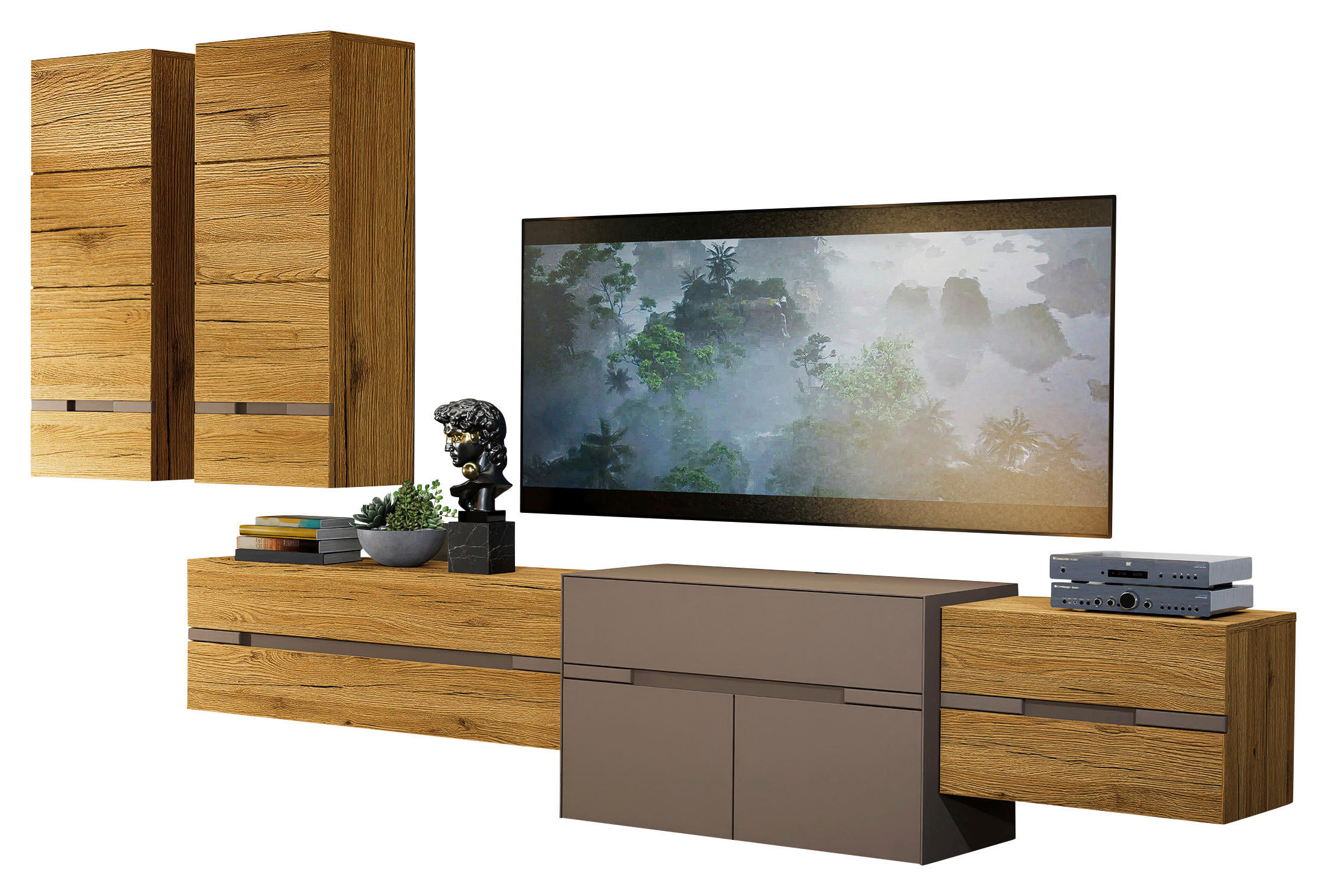 WOHNWAND  Taupe, Wildeiche 330/193/47 cm  - Taupe/Wildeiche, Design, Holz/Holzwerkstoff (330/193/47cm) - Novel