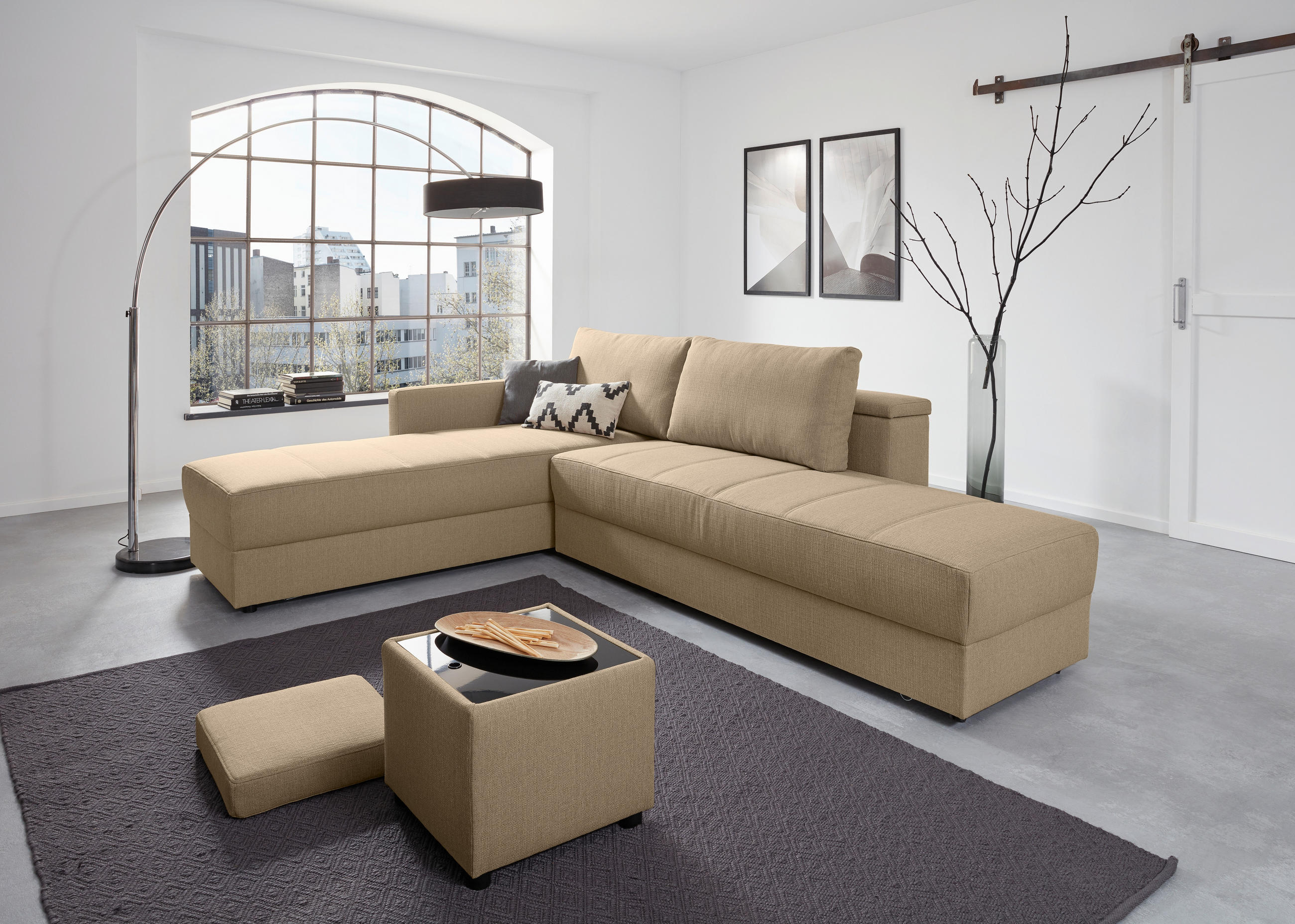 ECKSOFA Beige Webstoff  - Beige/Schwarz, Design, Kunststoff/Textil (287/229cm) - LOOKS by W.Joop