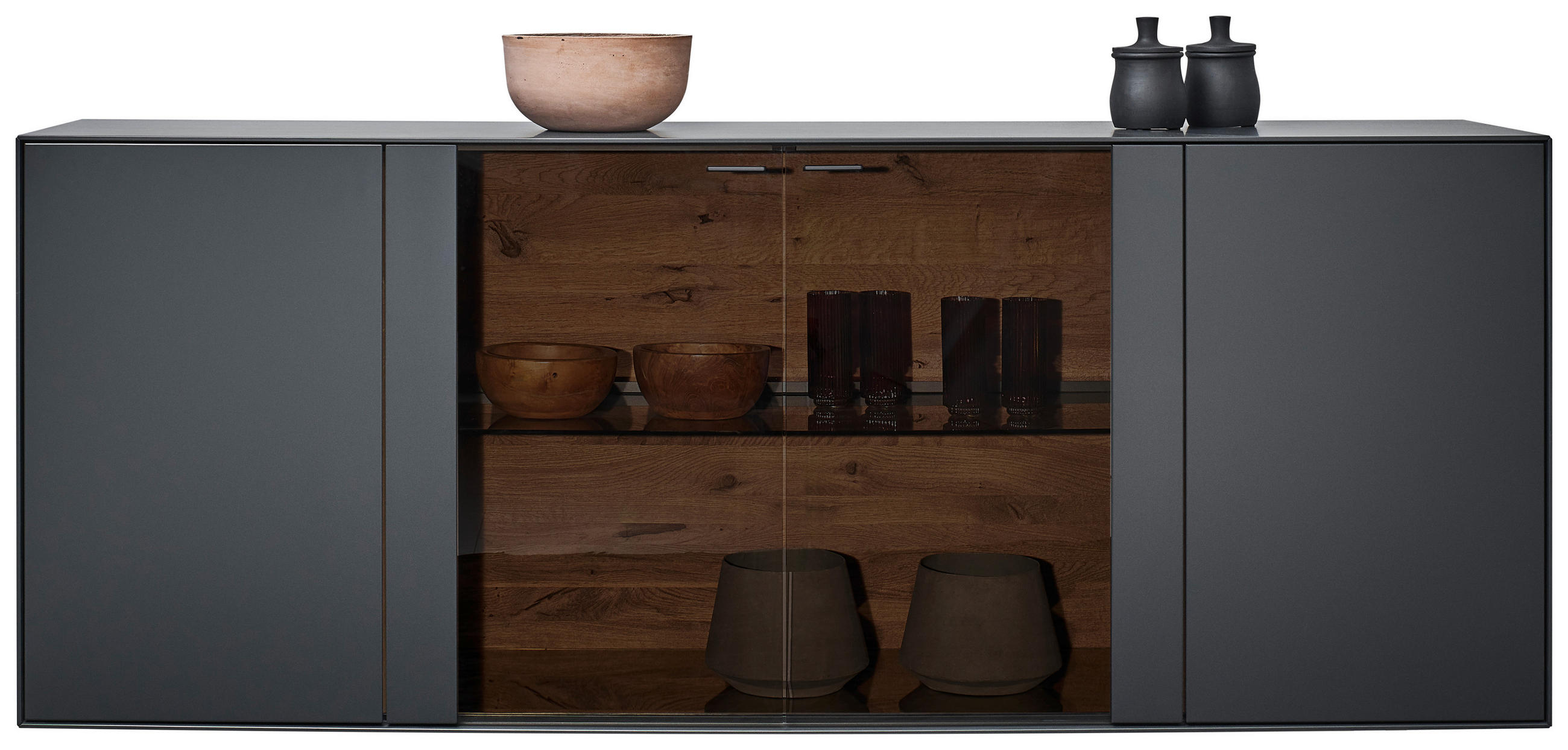 SIDEBOARD Anthrazit, Eichefarben  203/80/44 cm  - Eichefarben/Anthrazit, Natur, Glas/Holz (203/80/44cm) - Valnatura