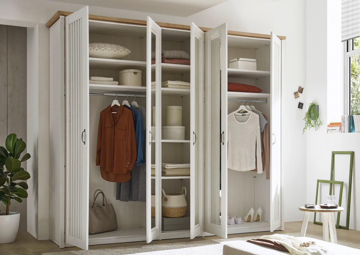 DREHTÜRENSCHRANK Weiss, Eichefarben  - Weiss/Eichefarben, Lifestyle, Holzwerkstoff/Metall (265/224/60cm) - MID.YOU