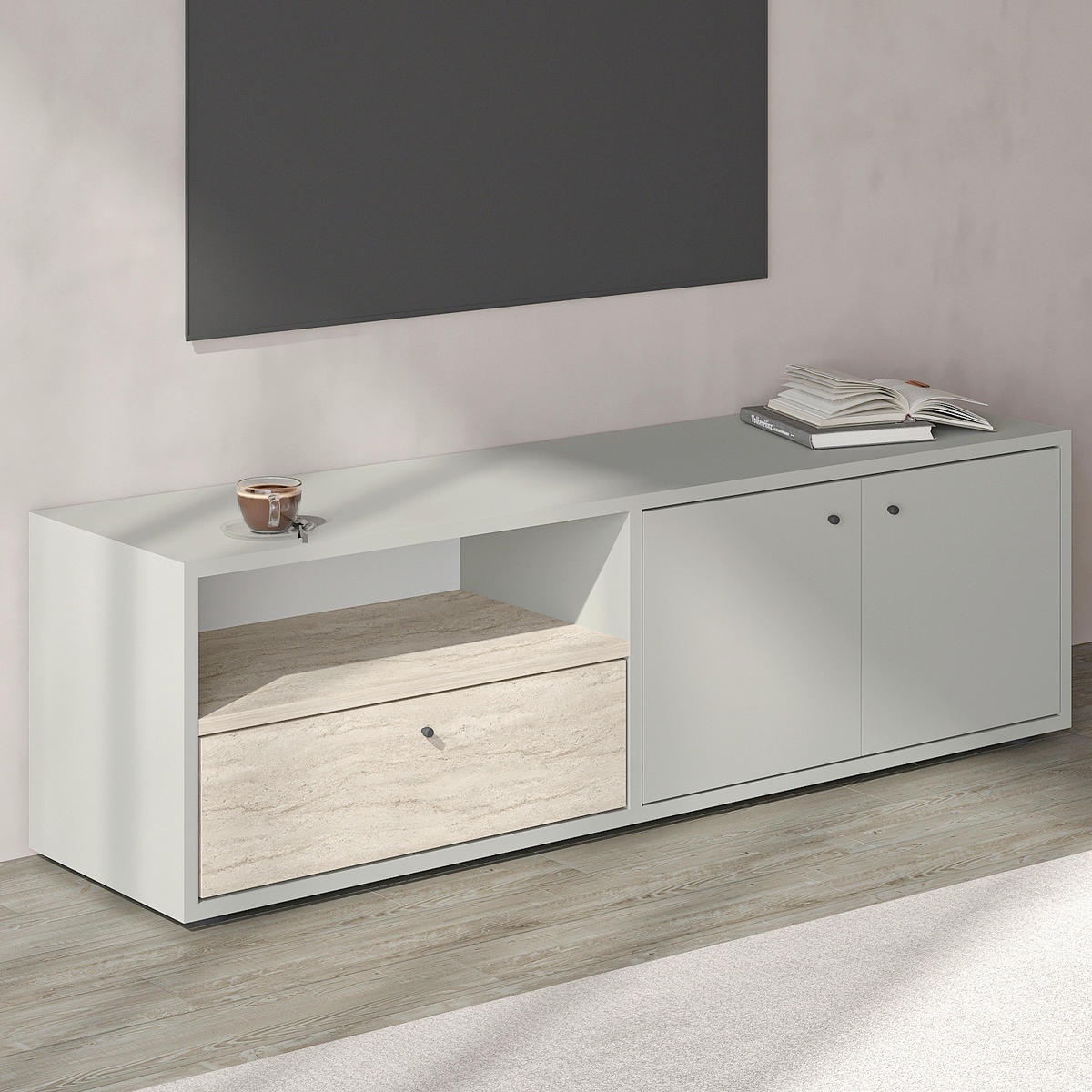 LOWBOARD  in 35/42/136 cm  - Creme/Schwarz, Design, Holzwerkstoff (35/42/136cm) - Livetastic
