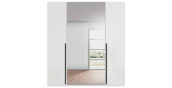 DREHTÜRENSCHRANK 201/223/61 cm,  in Weiß, Weiß Hochglanz, 4-türig  - Chromfarben/Weiß Hochglanz, Basics, Glas/Holzwerkstoff (201/223/61cm) - Novel
