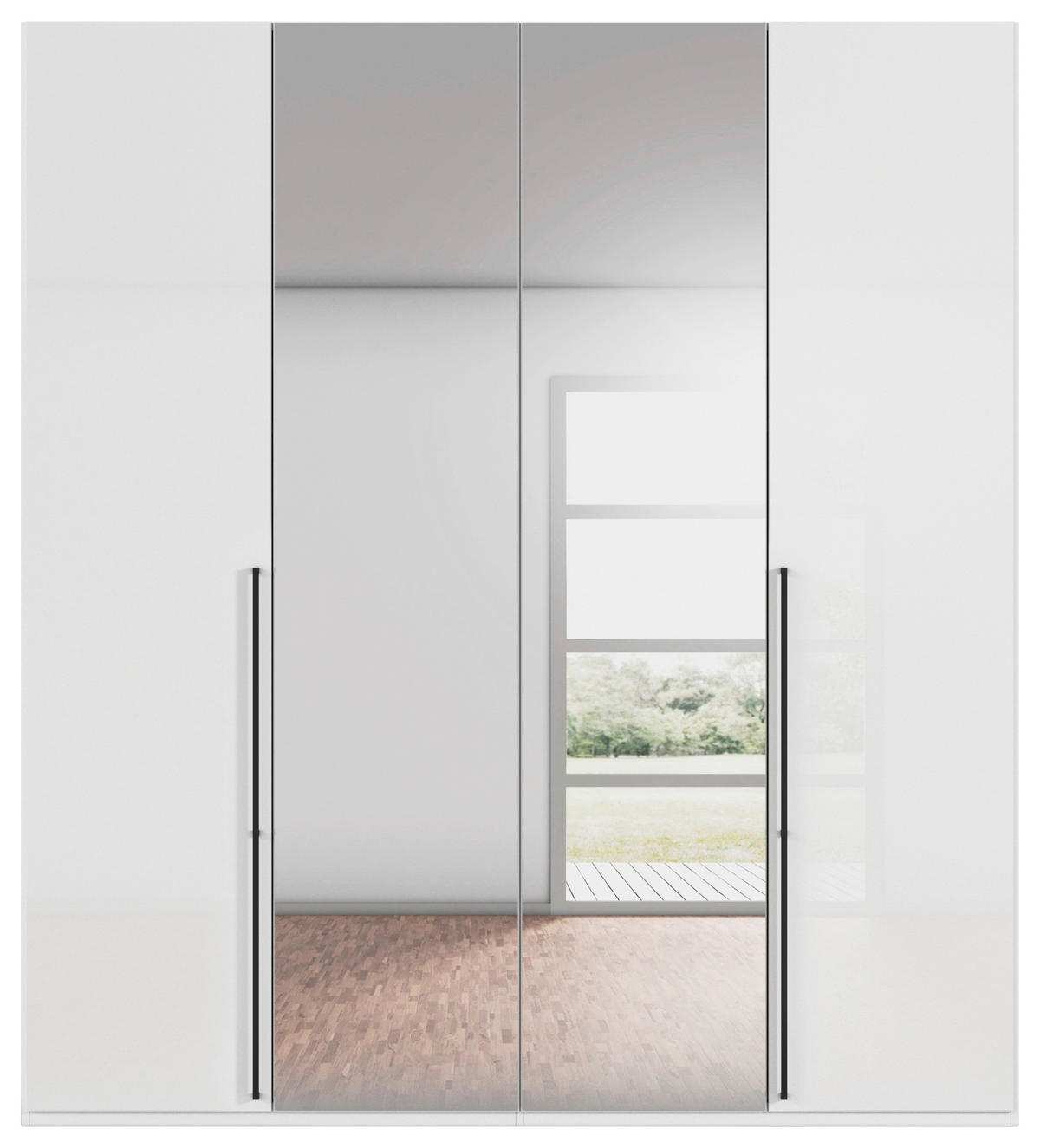 DREHTÜRENSCHRANK 201/223/61 cm,  in Weiß, Weiß Hochglanz, 4-türig  - Chromfarben/Weiß Hochglanz, Basics, Glas/Holzwerkstoff (201/223/61cm) - Novel