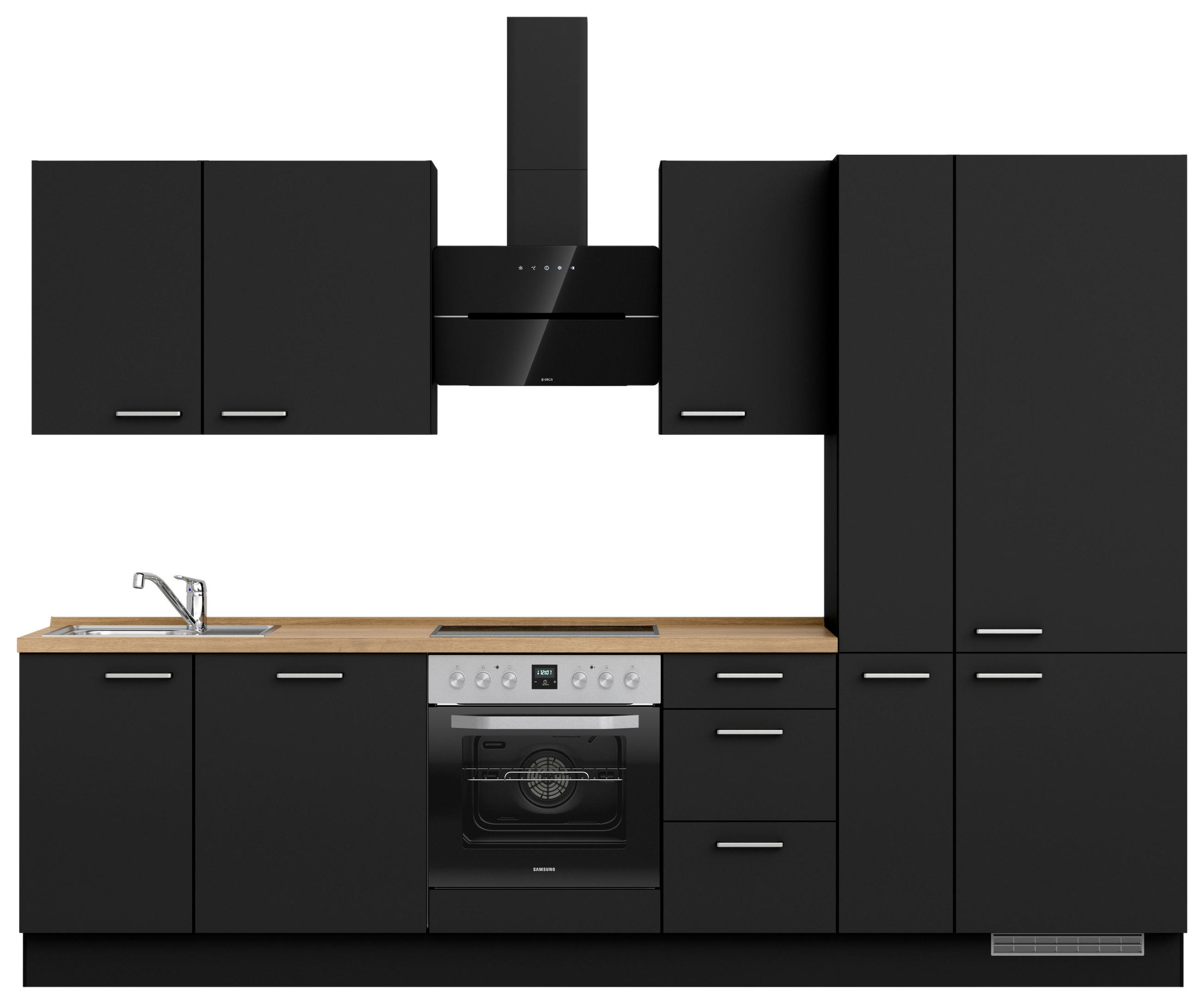 KÜCHENLEERBLOCK 300 cm   in Schwarz, Eichefarben  - Edelstahlfarben/Eichefarben, MODERN, Holzwerkstoff/Metall (300cm) - Nobilia