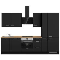 KÜCHENLEERBLOCK 300 cm   in Schwarz, Eichefarben  - Edelstahlfarben/Eichefarben, MODERN, Holzwerkstoff/Metall (300cm) - Nobilia