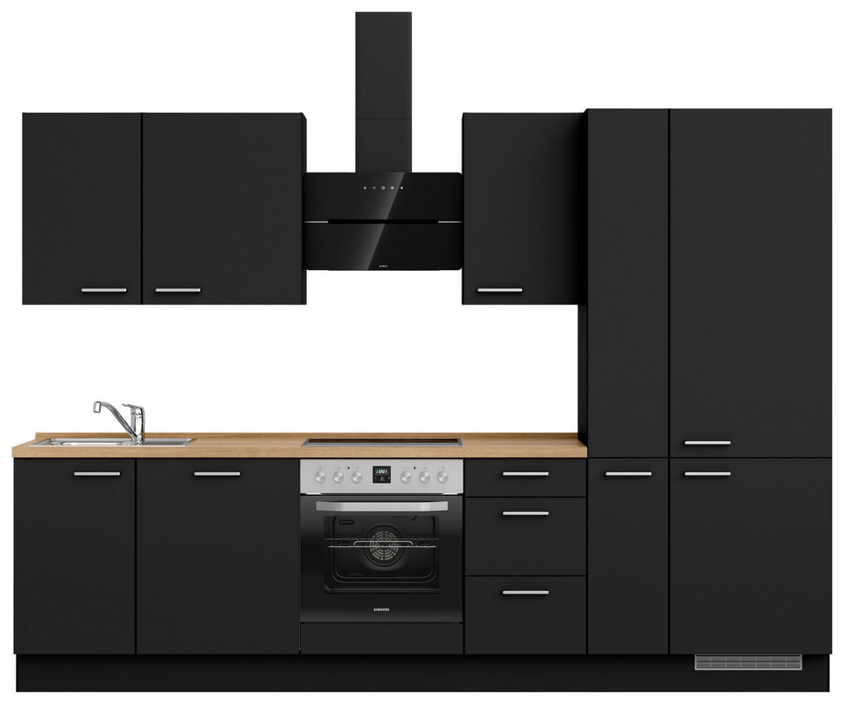 KÜCHENLEERBLOCK 300 cm   in Schwarz, Eichefarben  - Edelstahlfarben/Eichefarben, MODERN, Holzwerkstoff/Metall (300cm) - Nobilia