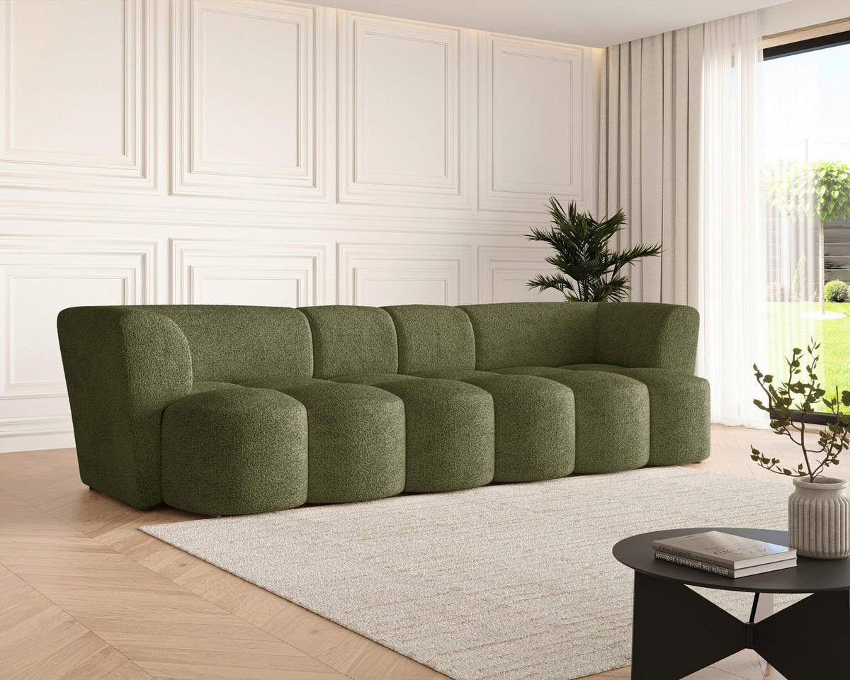 VIERSITZER-SOFA Chenille Dunkelgrün  - Dunkelgrün/Schwarz, MODERN, Kunststoff/Textil (307/84/107cm) - Milino