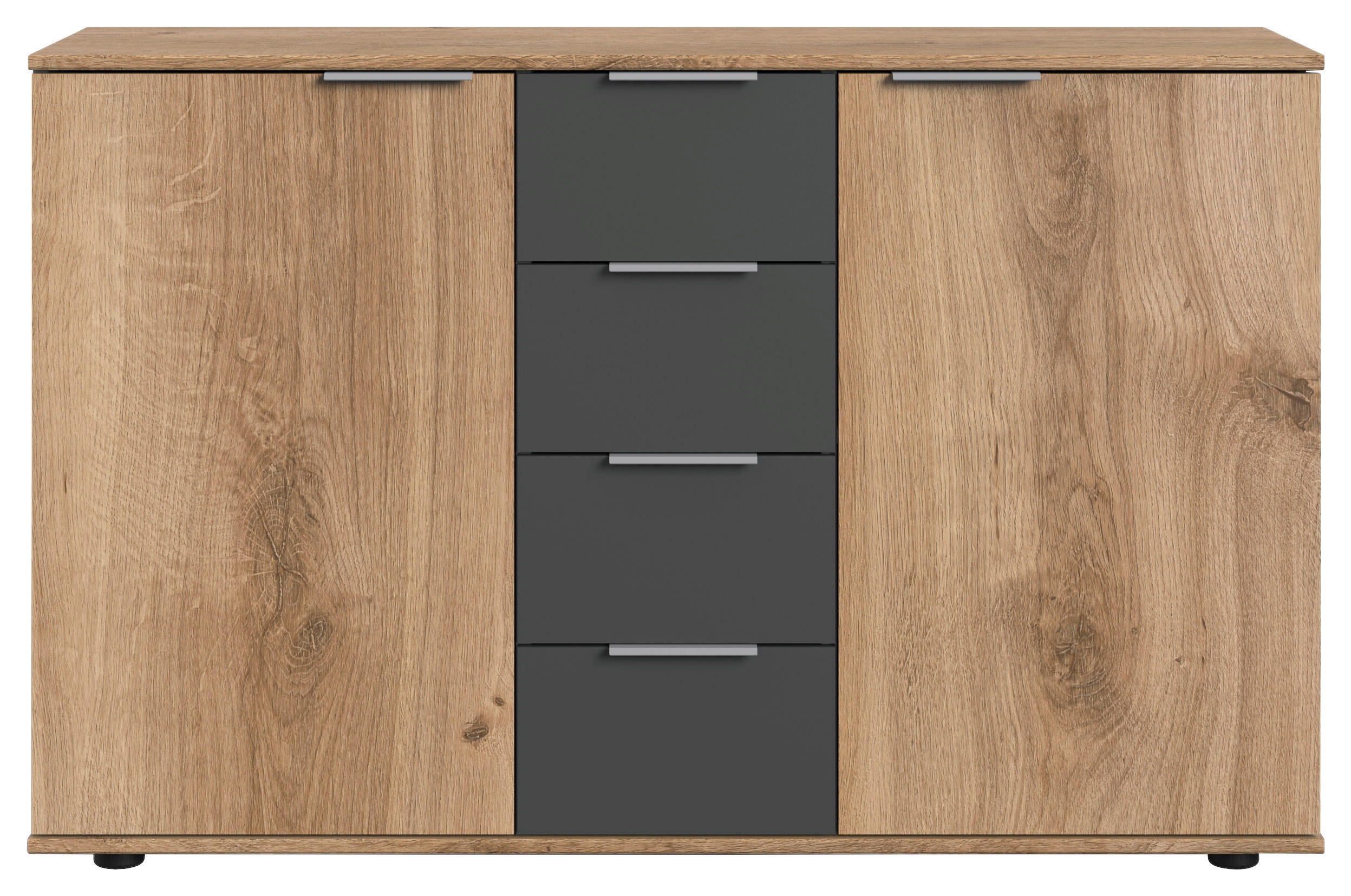 Carryhome Kommode Graphit, Plankeneiche 130x83x41 cm
