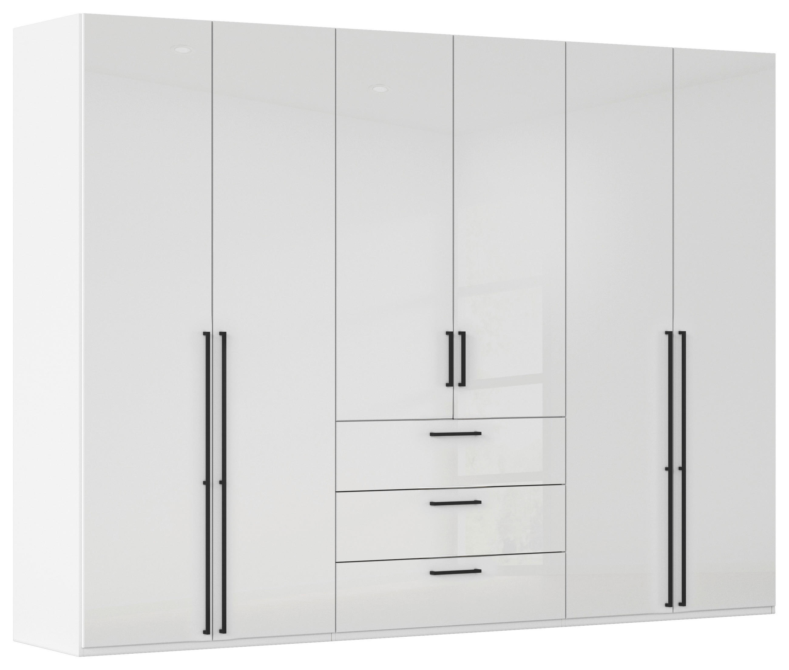 DREHTÜRENSCHRANK 301/235/61 cm,  in Weiß, Weiß Hochglanz, 6-türig  - Weiß Hochglanz/Schwarz, Basics, Holzwerkstoff/Metall (301/235/61cm) - Novel