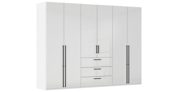 DREHTÜRENSCHRANK 301/223/61 cm,  in Weiß, Weiß Hochglanz, 6-türig  - Weiß Hochglanz/Schwarz, Basics, Holzwerkstoff/Metall (301/223/61cm) - Novel
