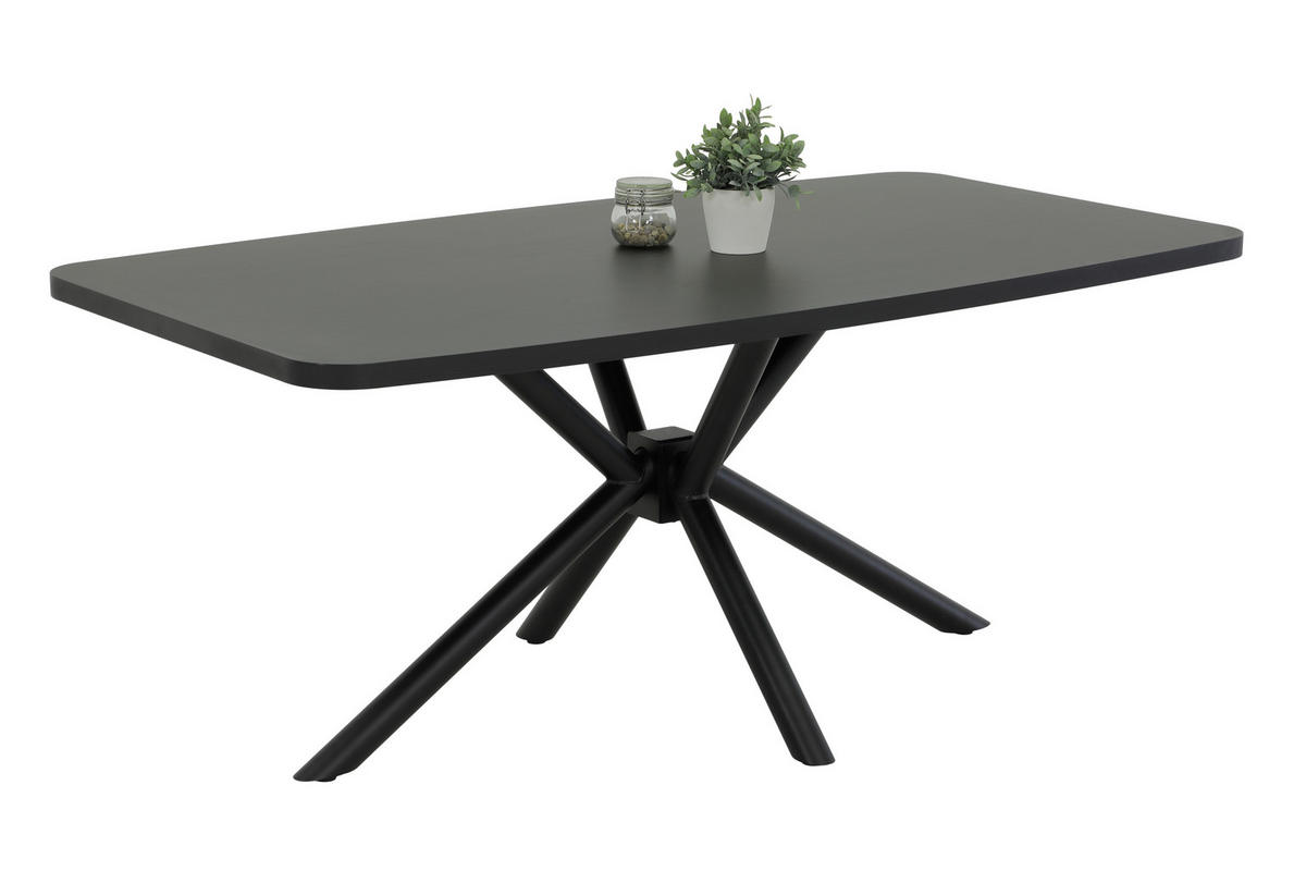 ESSTISCH 180/76/100 cm Nachbildung  Metall, Holzwerkstoff bootsförmig Schwarz  - Schwarz, MODERN, Holzwerkstoff/Metall (180/76/100cm) - P & B