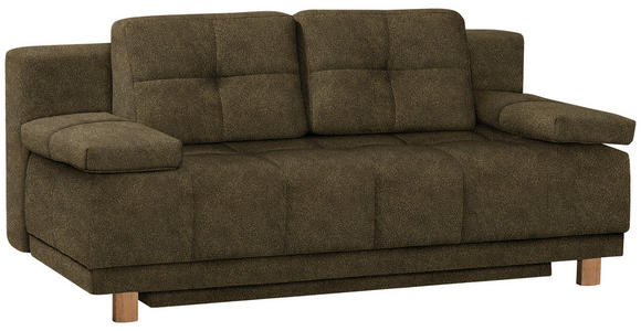 BOXSPRINGSOFA in Flachgewebe Grün - Eichefarben/Grün, MODERN, Holz/Textil (202/92/104cm) - Novel