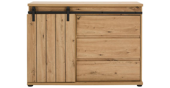 KOMMODE , 120/86/4 cm, 3 Schublade(n)  - Eichefarben/Schwarz, LIFESTYLE, Holzwerkstoff/Kunststoff (120/86/4cm) - Landscape