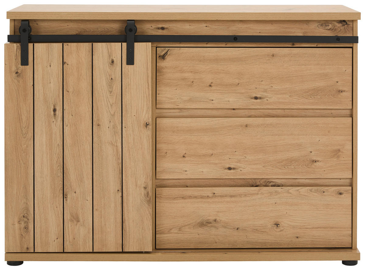 KOMMODE  in 120/86/4 cm  - Eichefarben/Schwarz, LIFESTYLE, Holzwerkstoff/Kunststoff (120/86/4cm) - Landscape