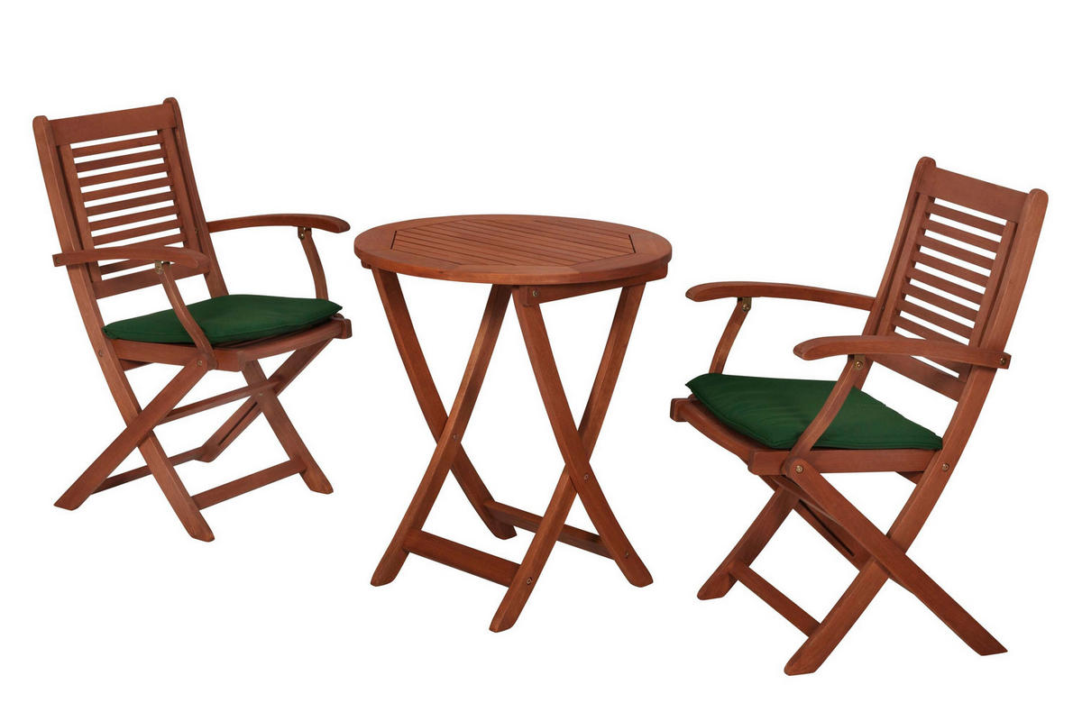 GARTENTISCHGRUPPE Eukalyptusholz Hartholz  - Eukalyptusholzfarben/Grün, KONVENTIONELL, Holz/Textil - Gardenson