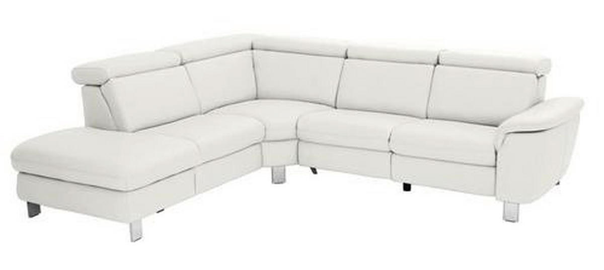 ECKSOFA in Echtleder Weiss  - Weiss/Alufarben, Design, Leder/Metall (239/271cm) - Cantus