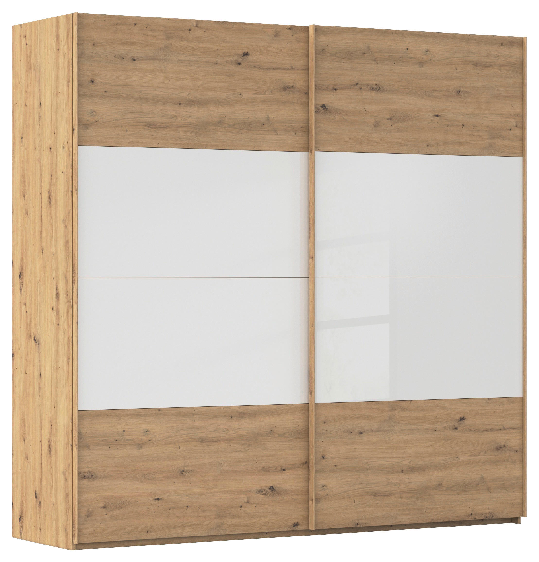 SCHWEBETÜRENSCHRANK - Eichefarben/Weiß, Design, Glas/Holzwerkstoff (226/223/68cm) - Xora