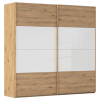 SCHWEBETÜRENSCHRANK - Eichefarben/Weiß, Design, Glas/Holzwerkstoff (226/223/68cm) - Xora