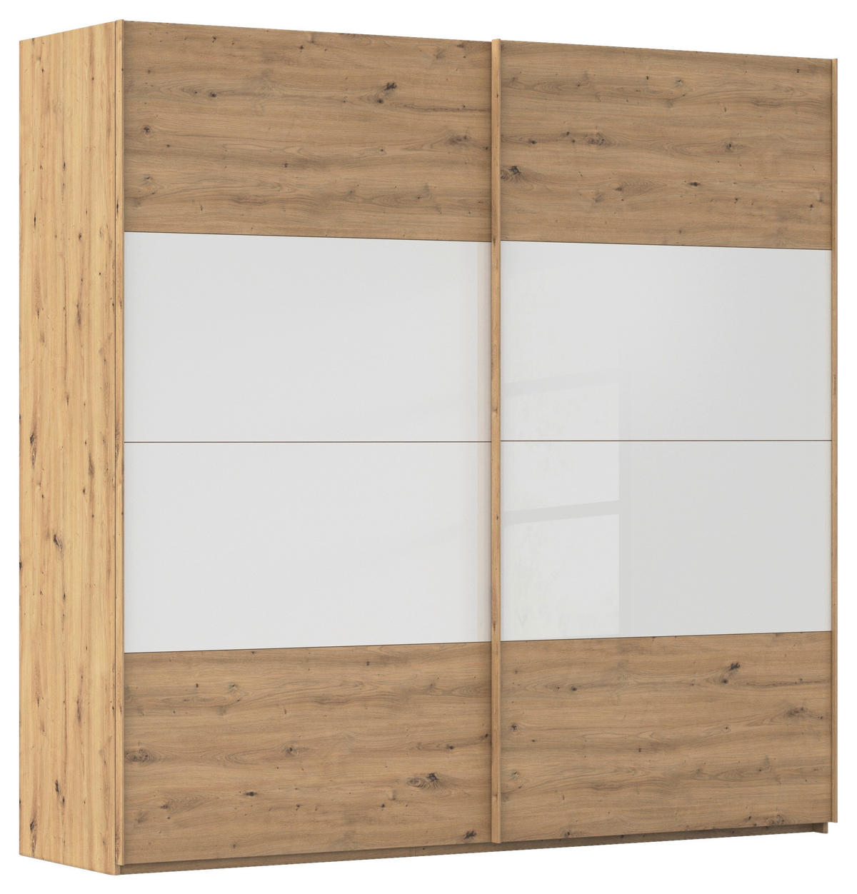 SCHWEBETÜRENSCHRANK - Eichefarben/Weiß, Design, Glas/Holzwerkstoff (226/223/68cm) - Xora