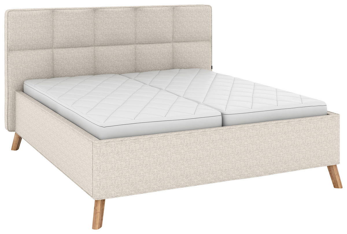 POLSTERBETT 180/200 cm,  in Creme, Bettkasten, motorische Verstellbarkeit, Fernbedienung, Lattenroste, Matratzen, H2 + H3 = mittel + fest  - Creme/Schwarz, KONVENTIONELL, Holz/Textil (180/200cm) - Musterring