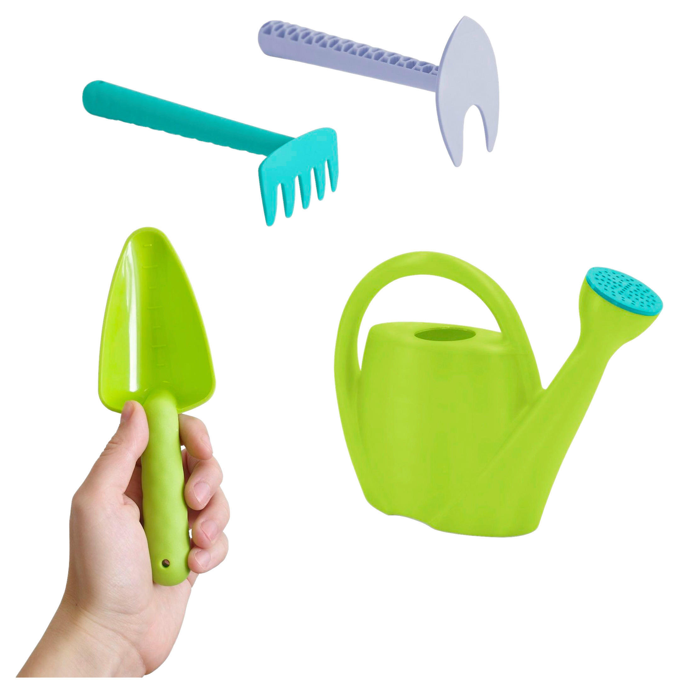 TRÄDGÅRDSREDSKAP FÖR BARN - ljusgrön/ljusblå, Basics, plast