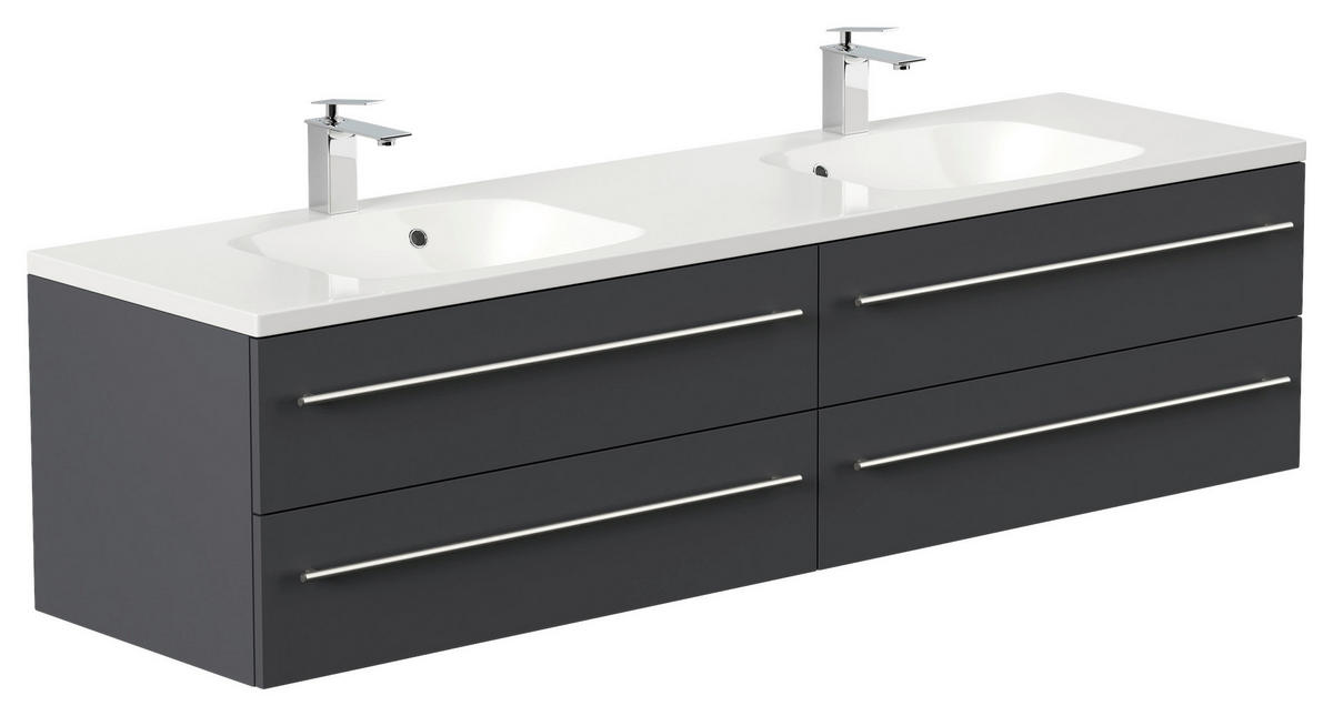 WASCHTISCHKOMBI 180 cm  - Graphitfarben/Weiß, Basics, Holzwerkstoff/Stein (180cm) - MID.YOU