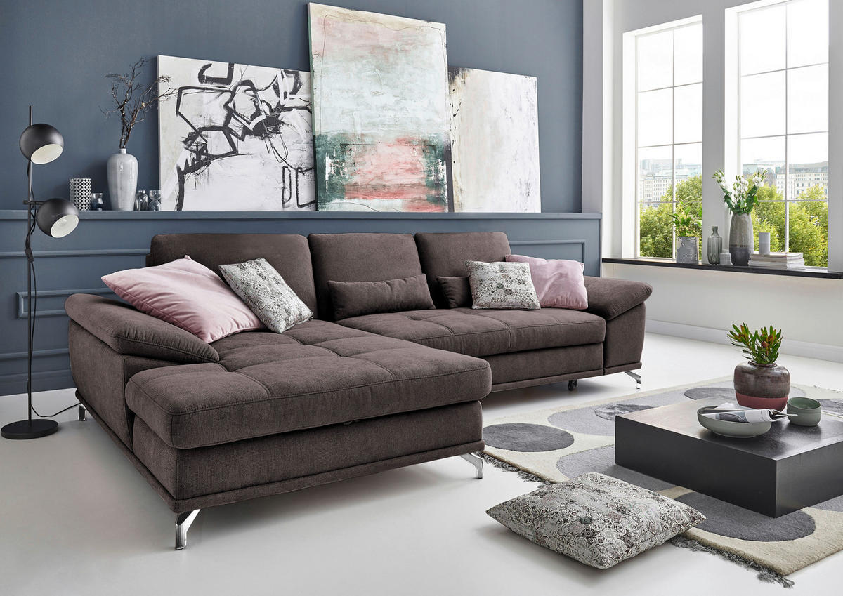 ROHOVÁ SEDACIA SÚPRAVA, textil, tmavohnedá - tmavohnedá/strieborná, Konventionell, kov/textil (176/301cm) - Sit & More