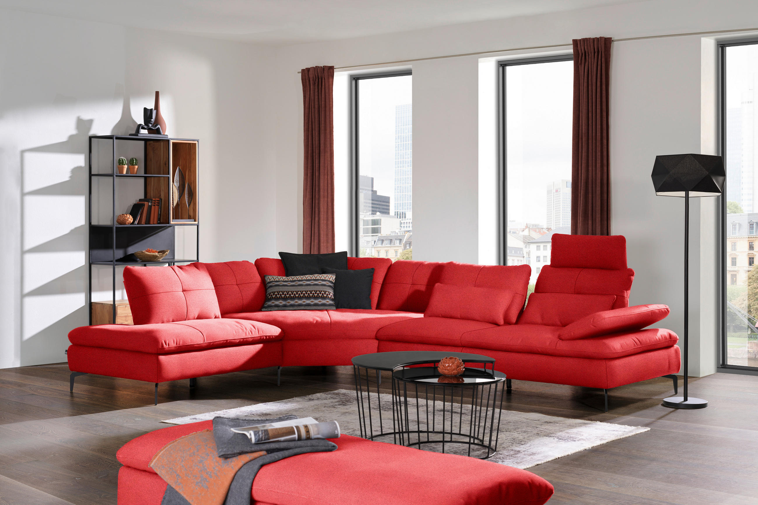 ECKSOFA in Flachgewebe Hellrot  - Hellrot/Schwarz, Design, Textil/Metall (271/344cm) - Chilliano