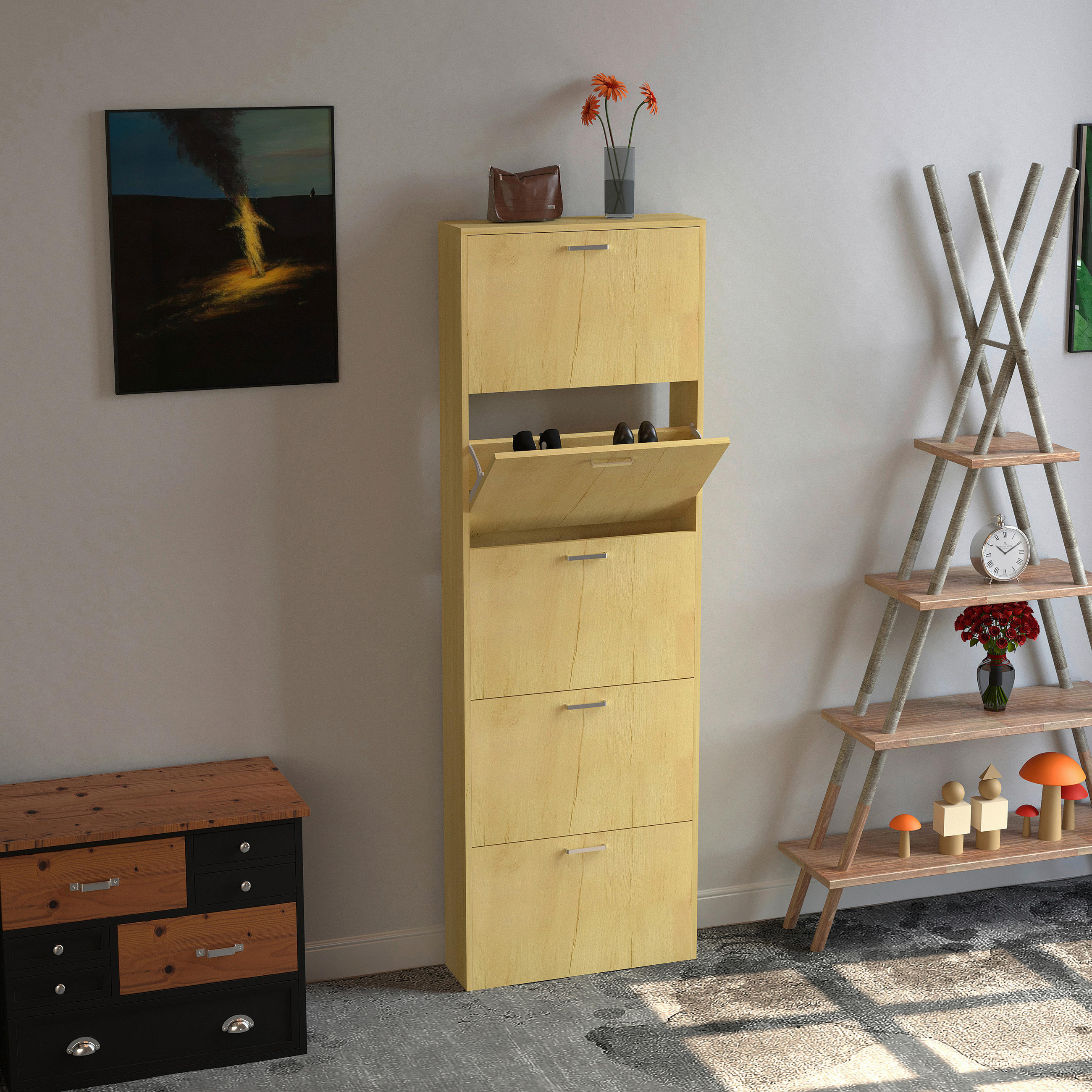 SCHUHSCHRANK Sulos  in 59/179/17 cm  - Honigeiche/Silberfarben, Design, Holzwerkstoff/Kunststoff (59/179/17cm) - MID.YOU