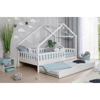 HAUSBETT Absturzsicherung, Matratze, Rollrost, Bettkasten 140/200 cm  - Weiß/Naturfarben, MODERN, Holz/Textil (140/200cm) - MID.YOU