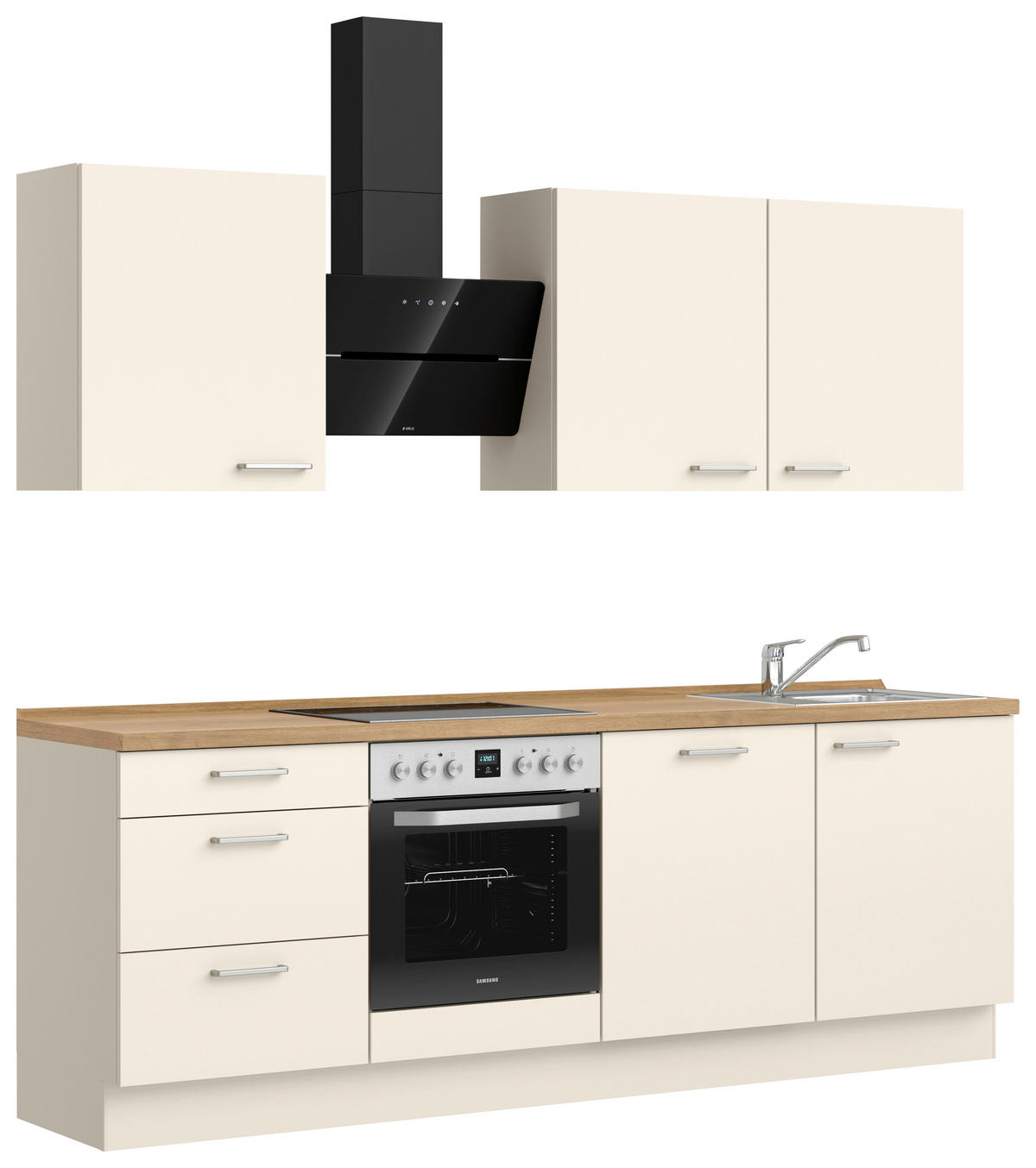 KÜCHENBLOCK 240 cm   in Eichefarben, Magnolie  - Edelstahlfarben/Eichefarben, MODERN, Holzwerkstoff/Metall (240cm) - Nobilia