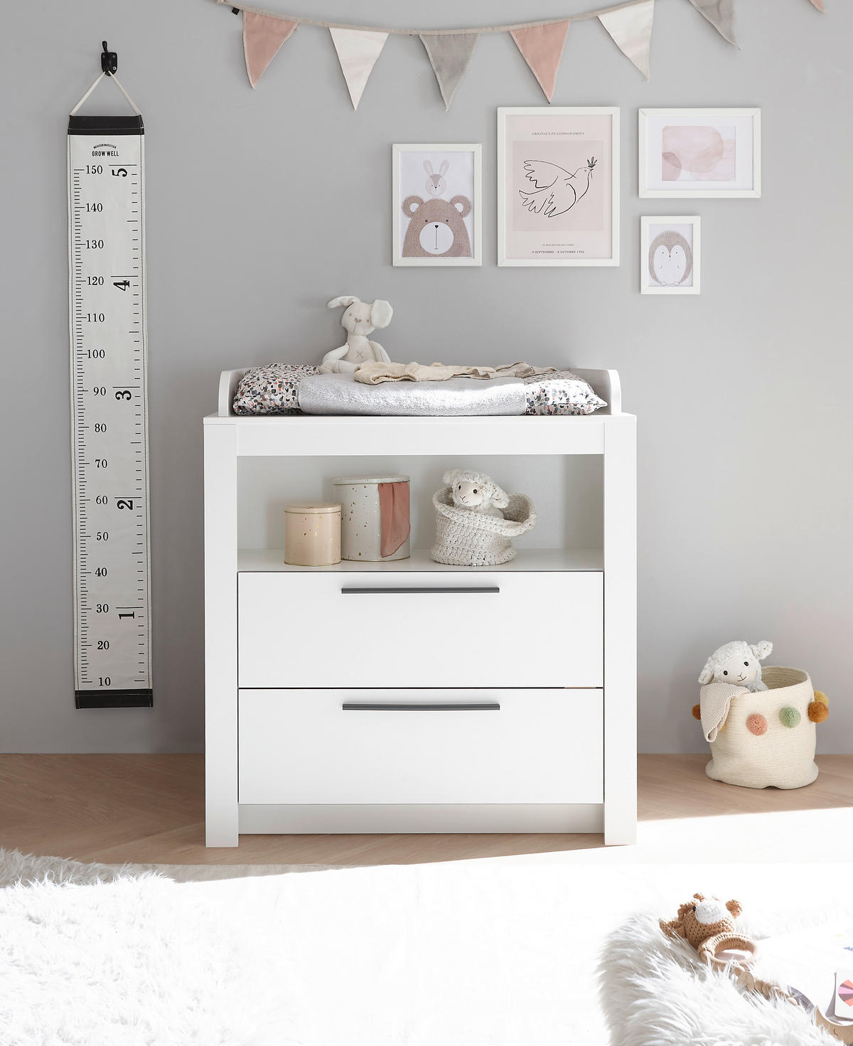 KOMODA ZA PREVIJANJE  Pulni  - bijela/boje grafita, Basics, drvni materijal/plastika (96,2/105,4/78cm) - My Baby Lou
