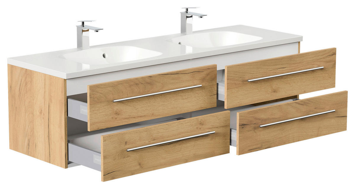 WASCHTISCHKOMBI 160 cm  - Eichefarben/Weiß, Basics, Holzwerkstoff/Stein (160cm) - MID.YOU