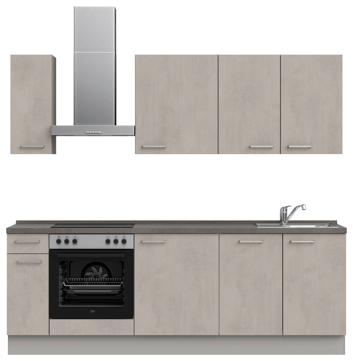 KÜCHENBLOCK 240 cm   in Grau, Schieferfarben  - Schieferfarben/Edelstahlfarben, MODERN, Holzwerkstoff/Metall (240cm) - Nobilia